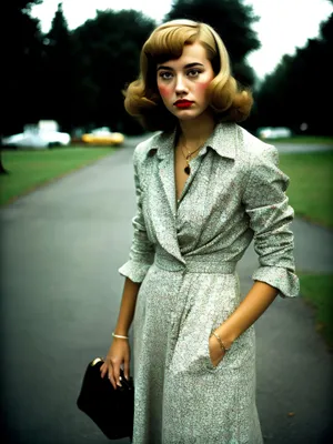 Attractive brunette lady in fashionable kimono outfit.