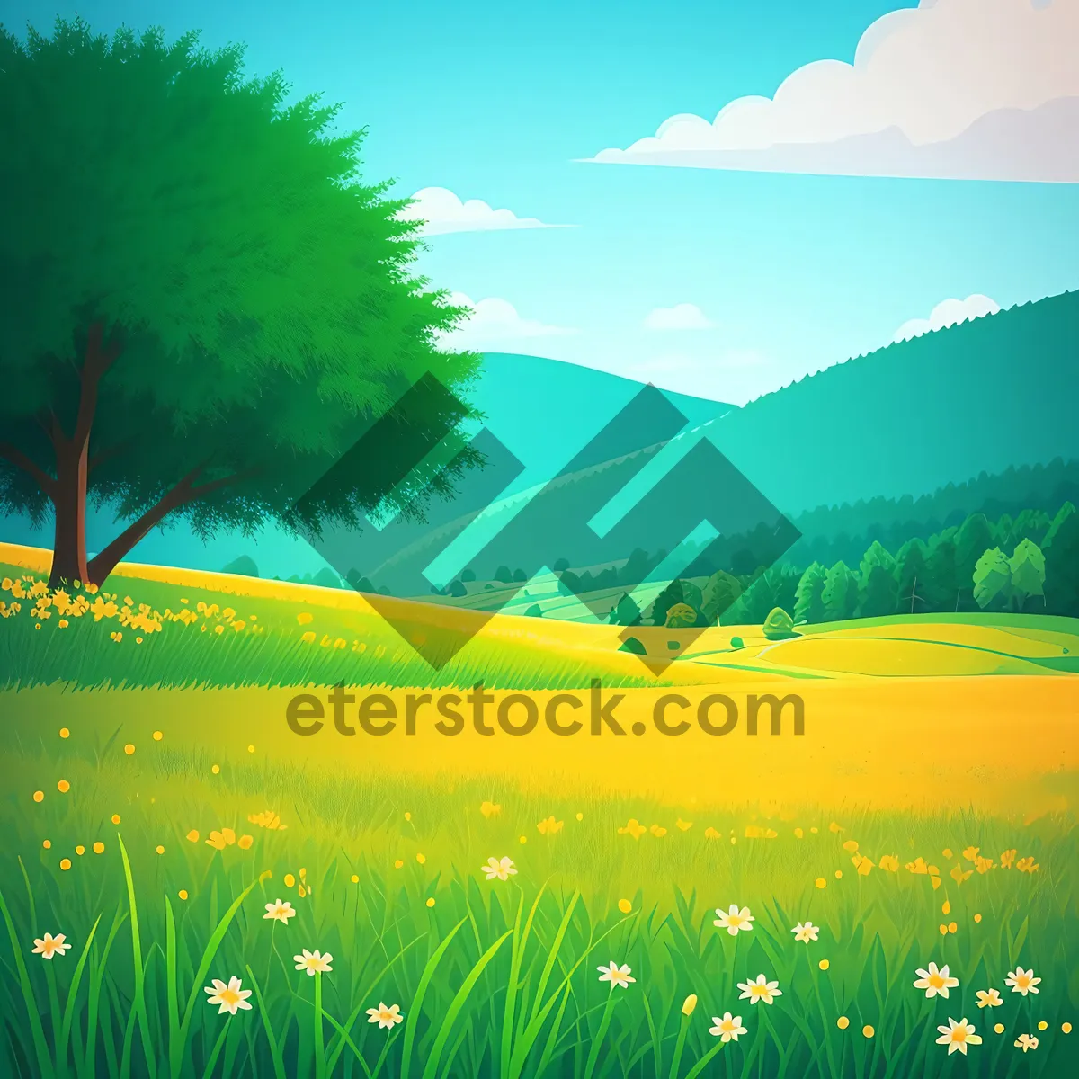 Picture of Sun-kissed meadow drenched in vibrant dandelions