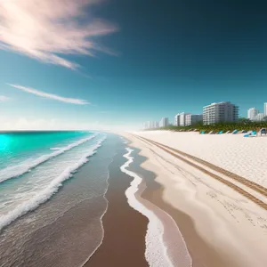 Idyllic Tropical Beach Sunset Overlooking Azure Seascape