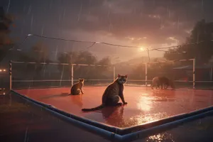 Windowsill with Cat and Kangaroo overlooking Water landscape