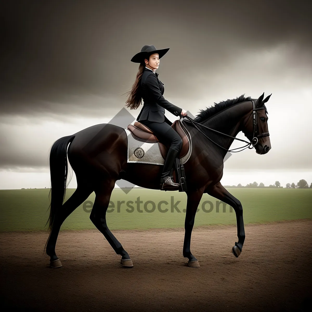 Picture of Stallion rider on stock saddle during equestrian sport