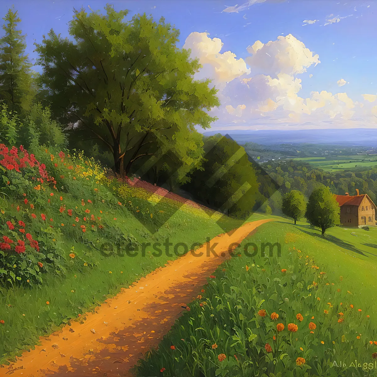 Picture of Idyllic Summer Meadow Landscape with Colorful Flowers