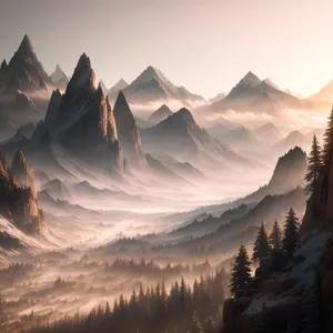 Snowy Mountain Range Landscape with Glacial Peaks
