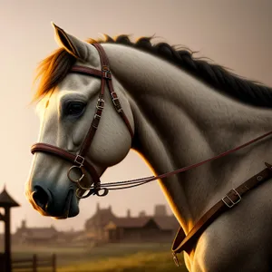 Thoroughbred Stallion with Brown Mane Grazing