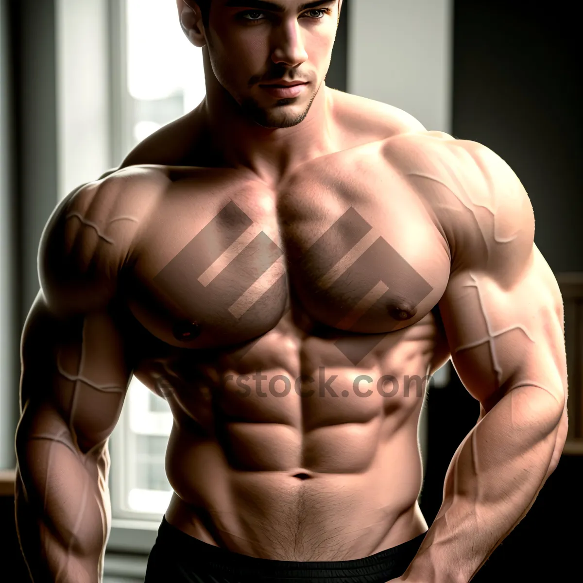 Picture of Ripped-Physique: Strong, Sexy Male Bodybuilder Flexing Muscles