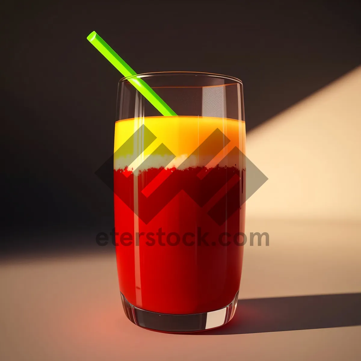 Picture of Freshly Squeezed Orange Juice in Glass with Ice and Straw