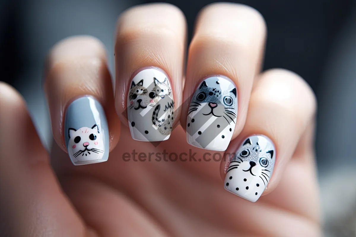 Picture of Closeup of human hand with polka dot manicure