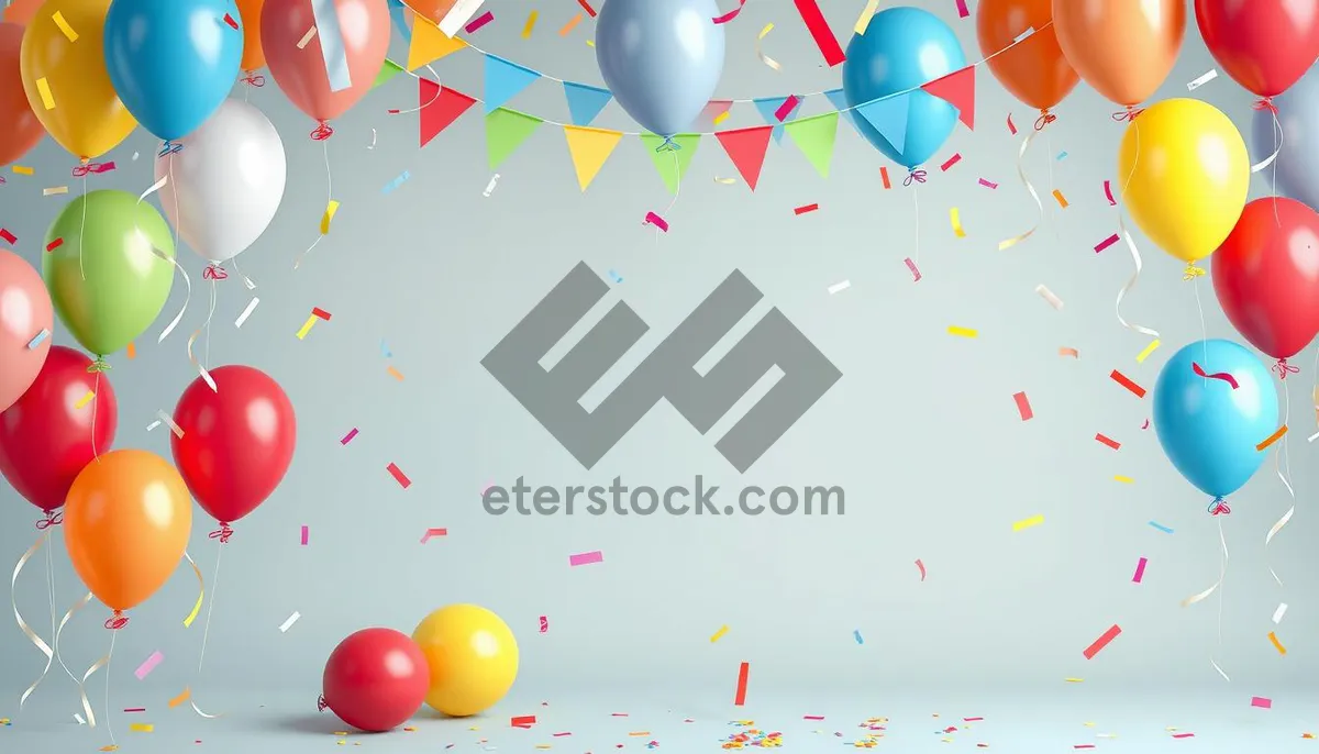 Picture of Colorful Balloons and confetti celebrate birthday party.