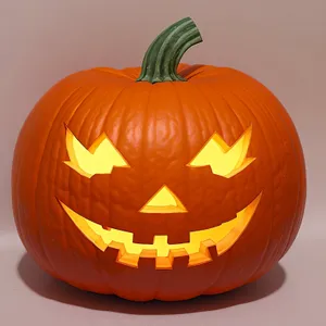 Jack-o'-lantern glowing with spooky Halloween smile at night