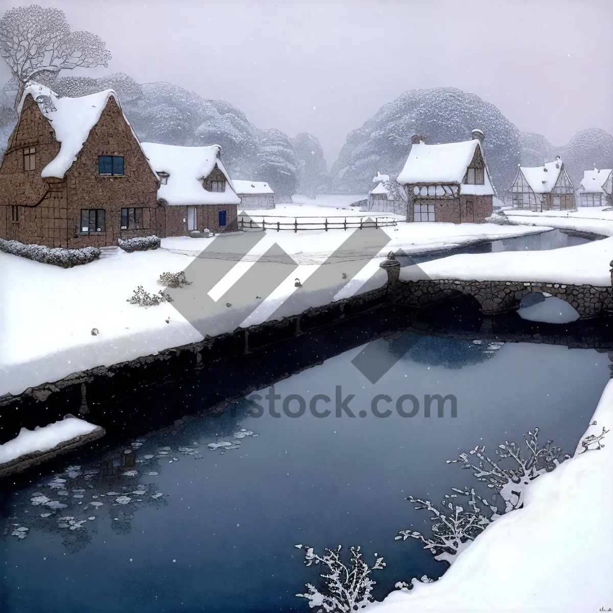 Picture of Snow-covered Mountain By the Water