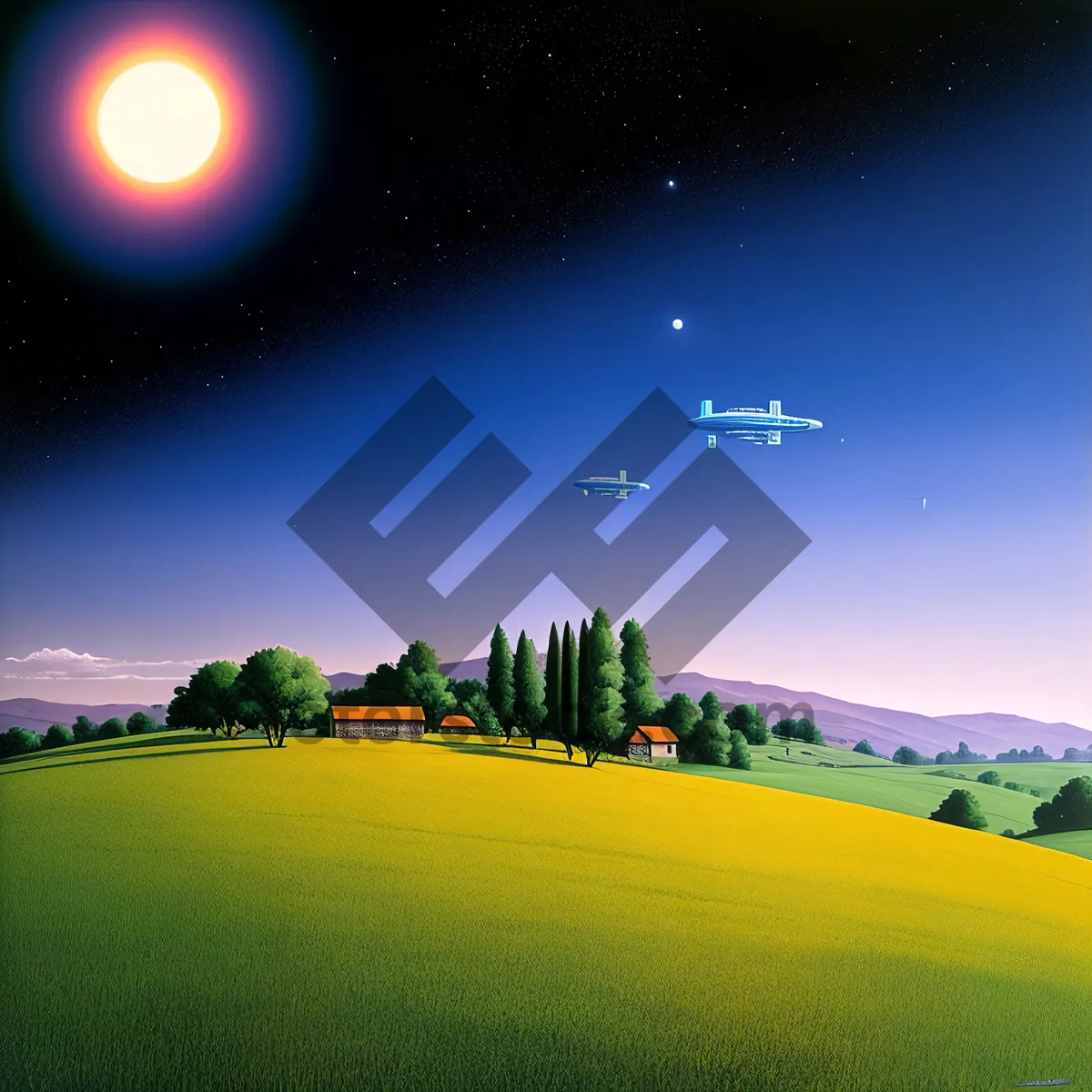 Picture of Serene Sunset Over Rural Meadow