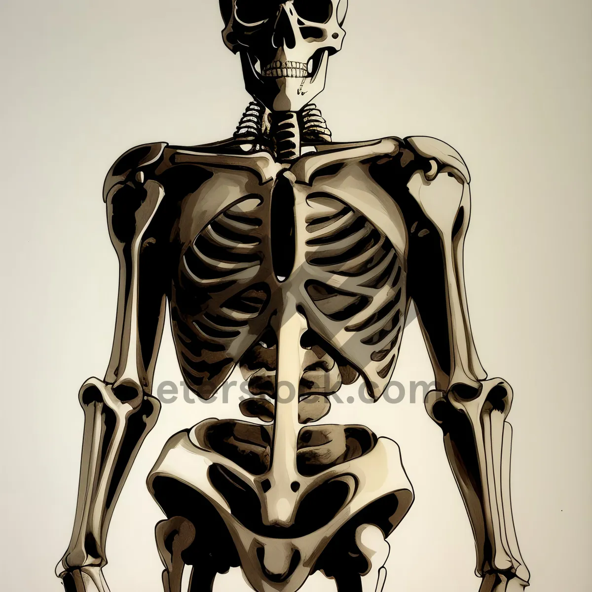 Picture of Anatomical 3D Skull and Skeleton X-Ray Drawing