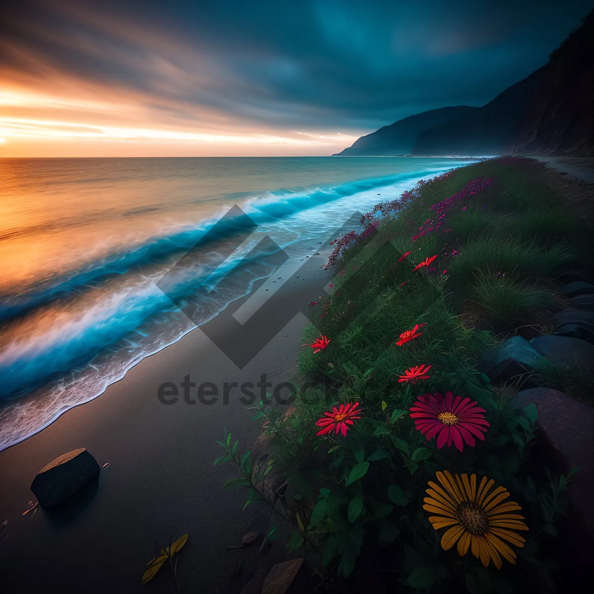 Picture of Serene Coastal Sunset Over Orange Horizon