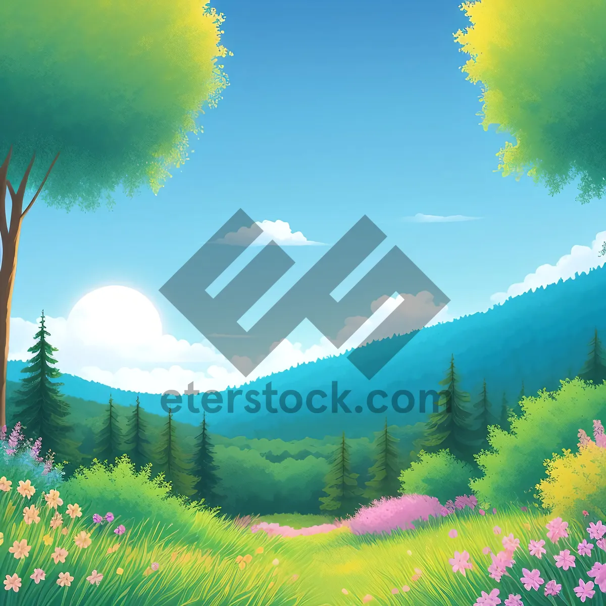 Picture of Stunning Summer Landscape with Mountains and Clouds