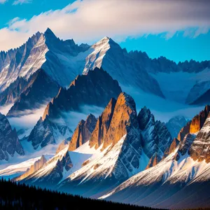 Snowcapped Mountain Range Overlooking Pristine Glacier