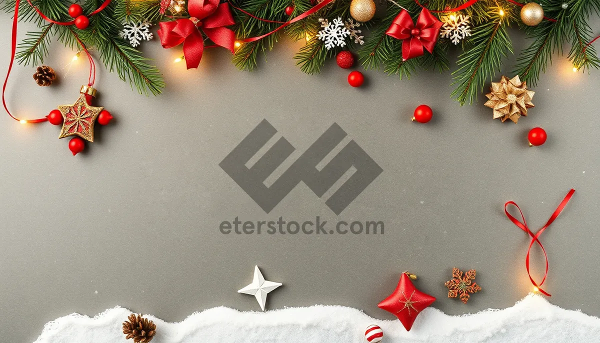 Picture of Festive Evergreen Tree with Gold Ornaments and Ribbon