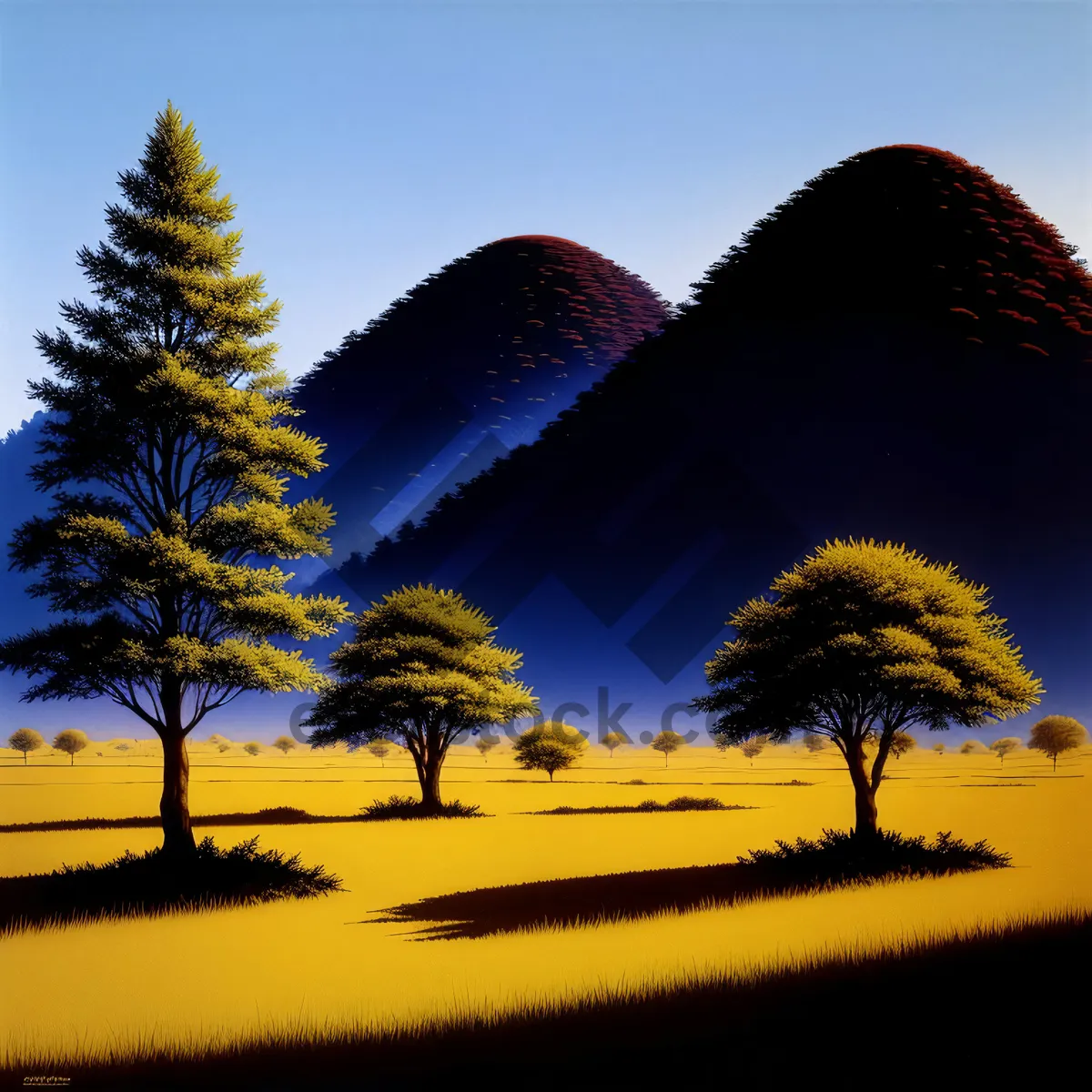 Picture of Serenity in the Countryside: Golden Sunset Over Rolling Hills