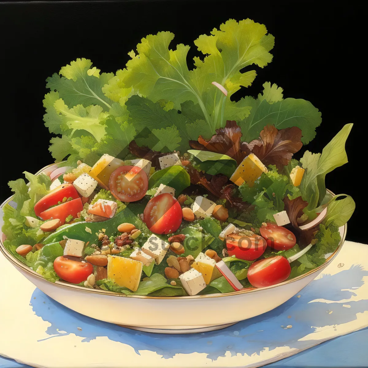 Picture of Fresh Vegetarian Salad with Cheese and Tomatoes