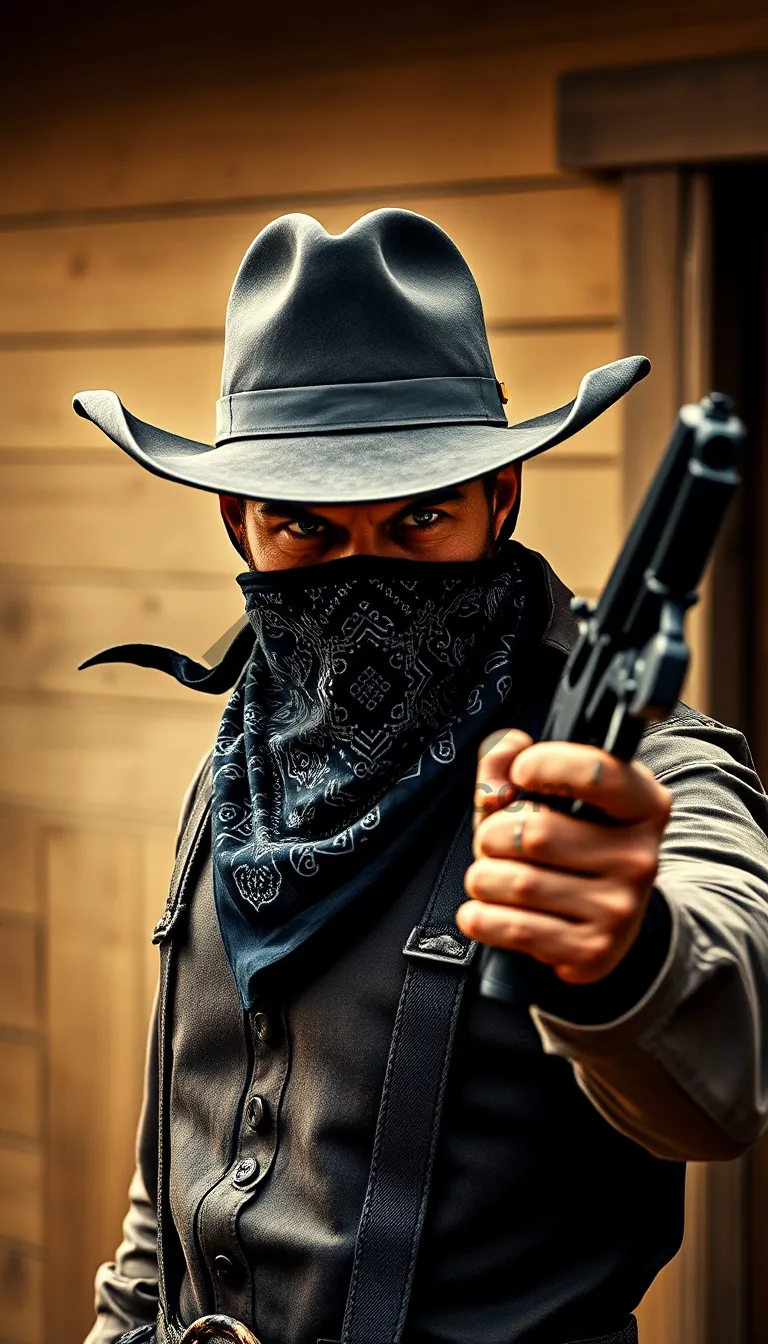 Picture of Attractive man in cowboy hat with serious expression.