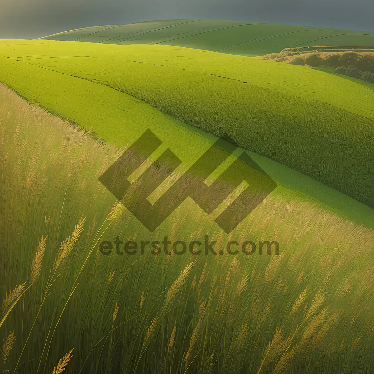 Picture of Golden Harvest: A Serene Agricultural Landscape under Sunny Skies