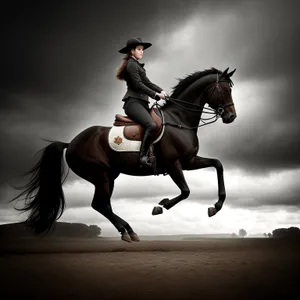 Silhouette of a Black Horse Racing on Ranch