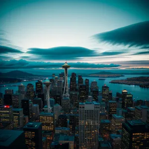 City Lights Reflection on Waterside Skyline