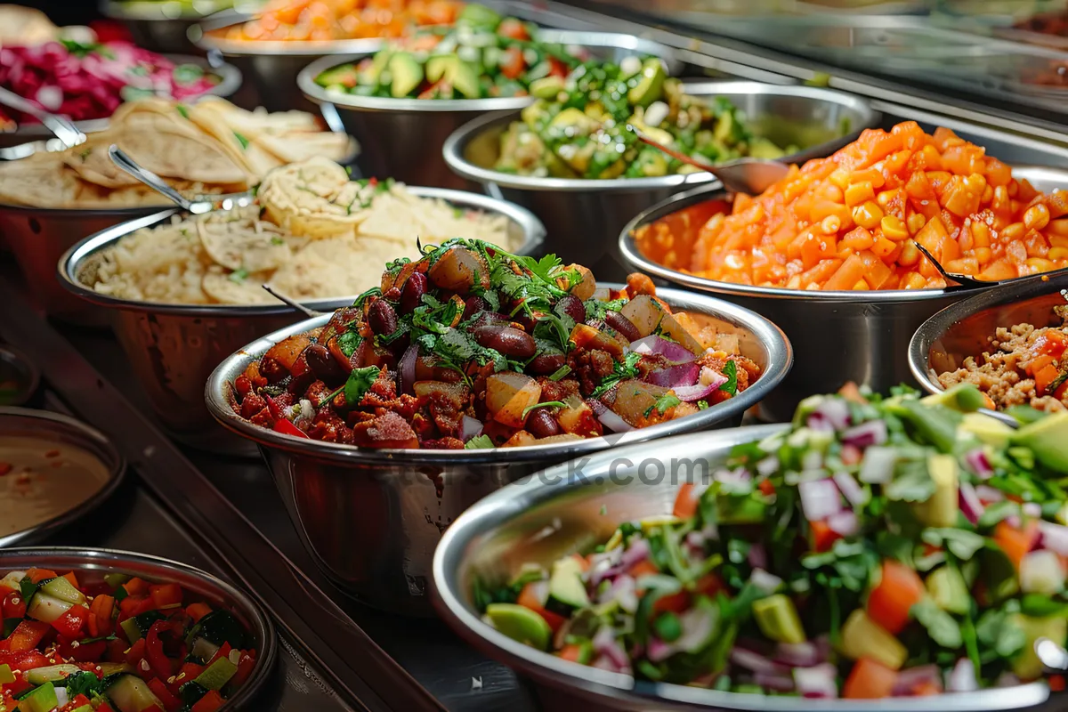 Picture of Fresh vegetable salad with grilled chicken and cheese