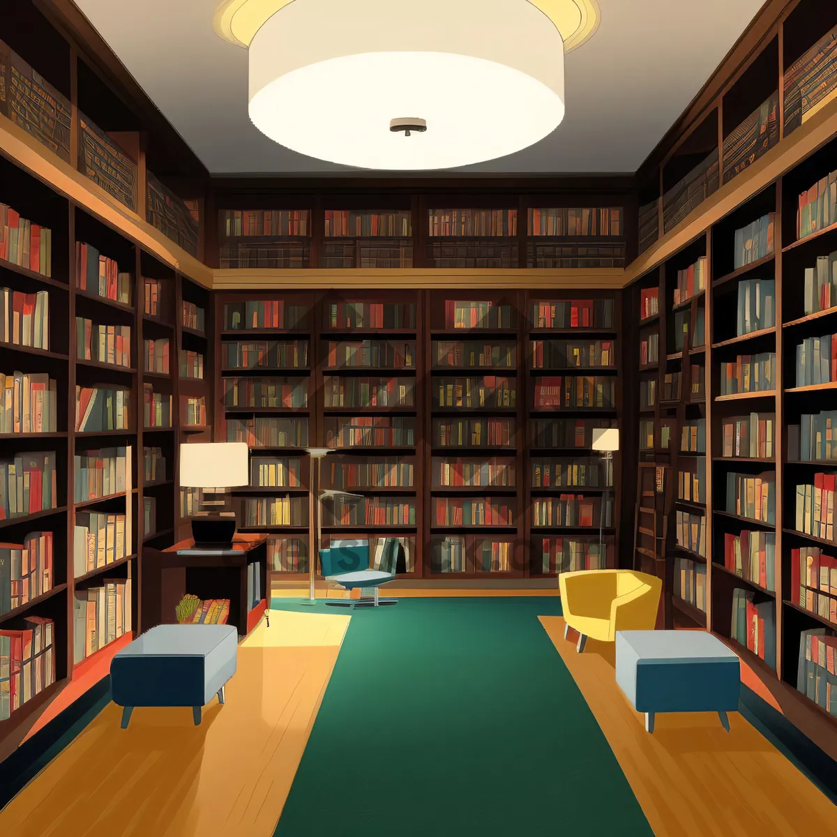 Picture of Interior library study room with colorful bookshelf