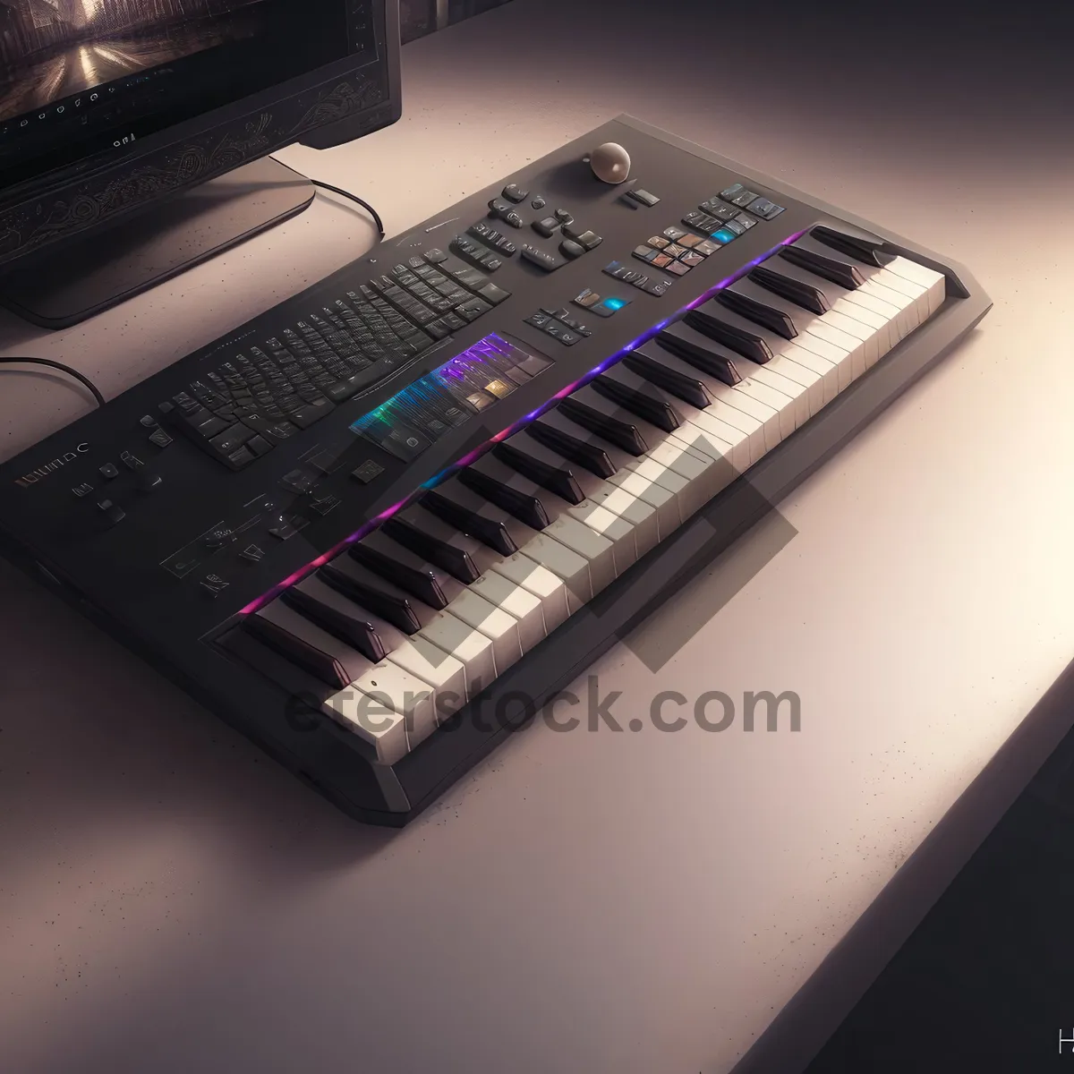 Picture of Synth Keyboard: Electronic Music Instrument with Black Keys