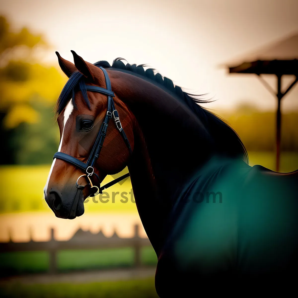 Picture of Brown Thoroughbred Stallion in Meadow