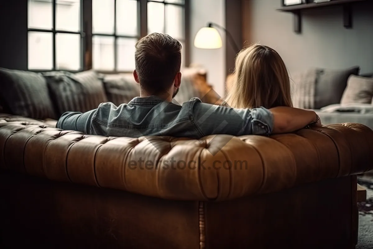 Picture of Adult sitting on leather sofa indoors