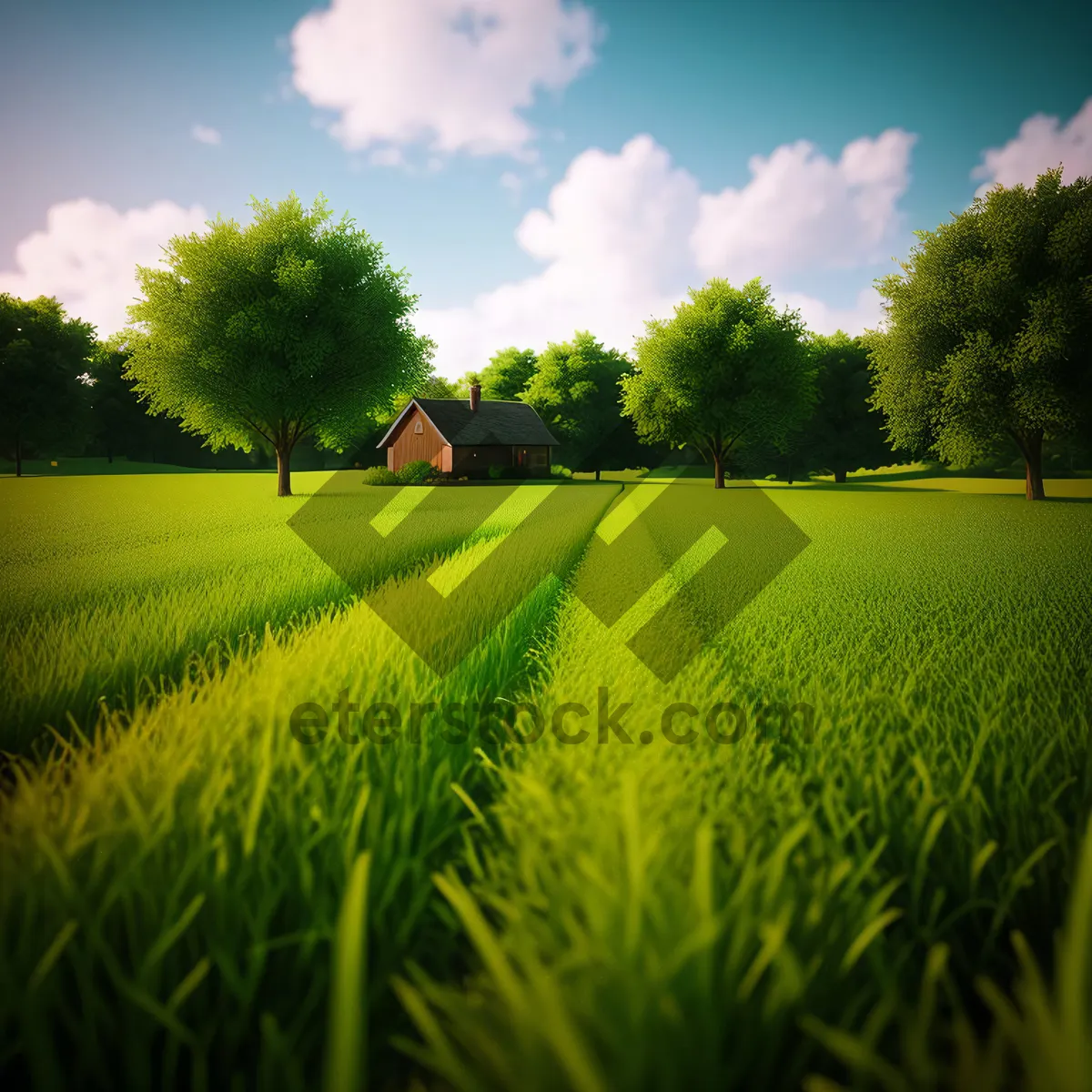 Picture of Idyllic Rural Landscape Under Clear Sunny Sky