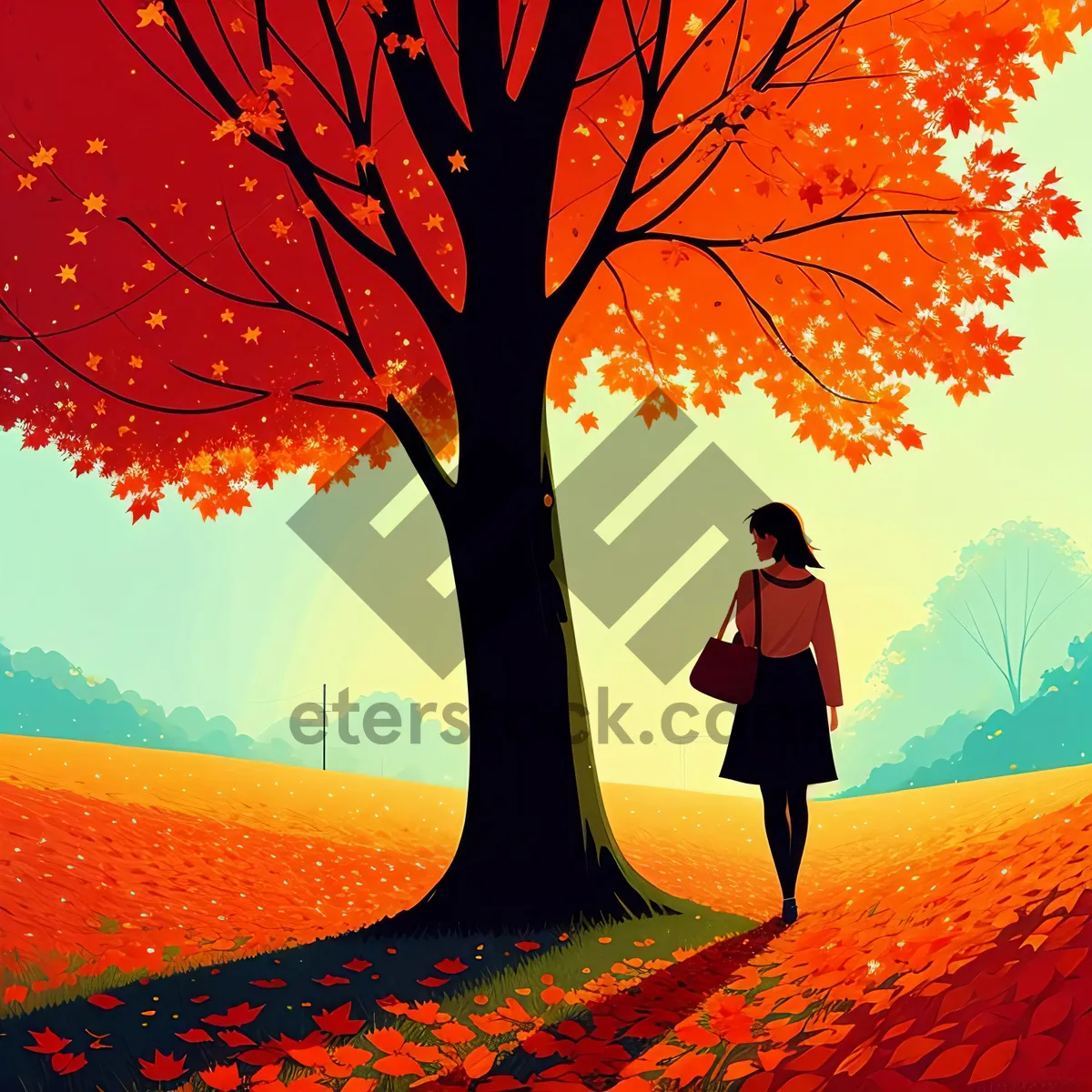 Picture of Autumn Maple Tree Silhouette with Sun