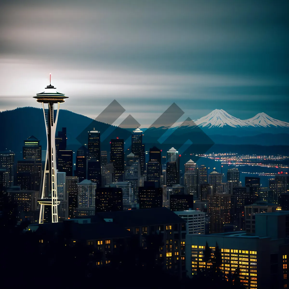 Picture of Nighttime Skyline Reflections in Modern City