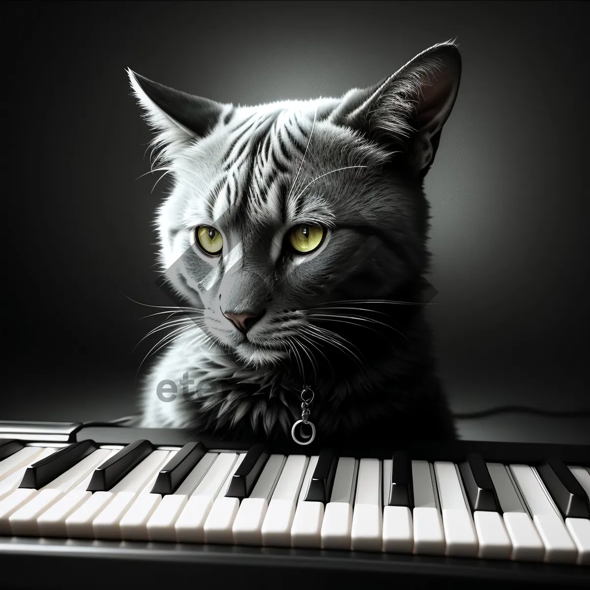 Picture of Adorable gray kitten playing on grand piano