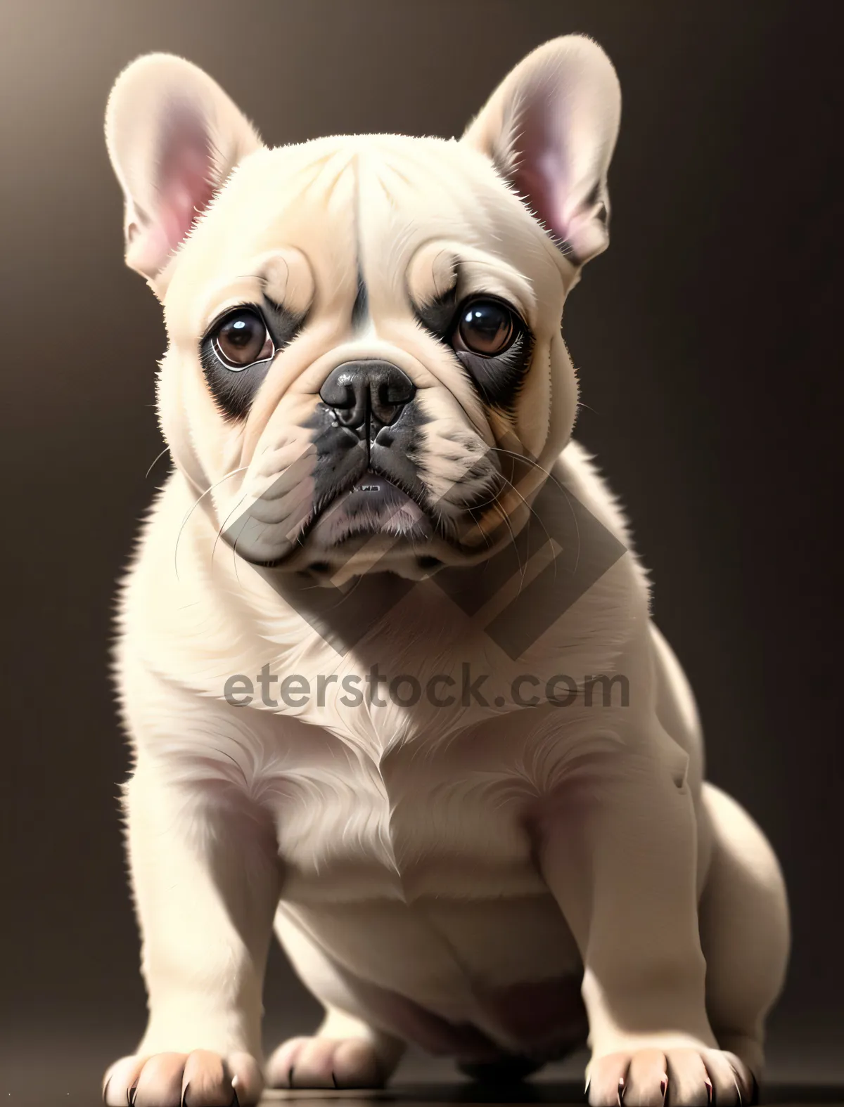 Picture of Delightful bulldog puppy sits with an expression adorned by charming wrinkles, radiating pure adorableness