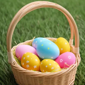 Festive Easter Eggs in Colorful Wicker Basket