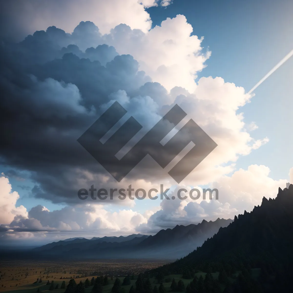 Picture of Sunlit Majestic Mountain Range Over Cloudy Highlands