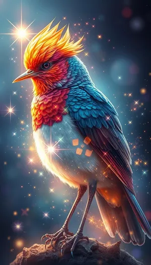 Starry Night Sky with Bird Silhouette