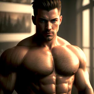 Powerful Male Athlete Flexing Ripped Muscles