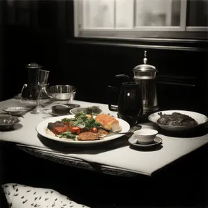 Delicious gourmet meal on elegant dining table
