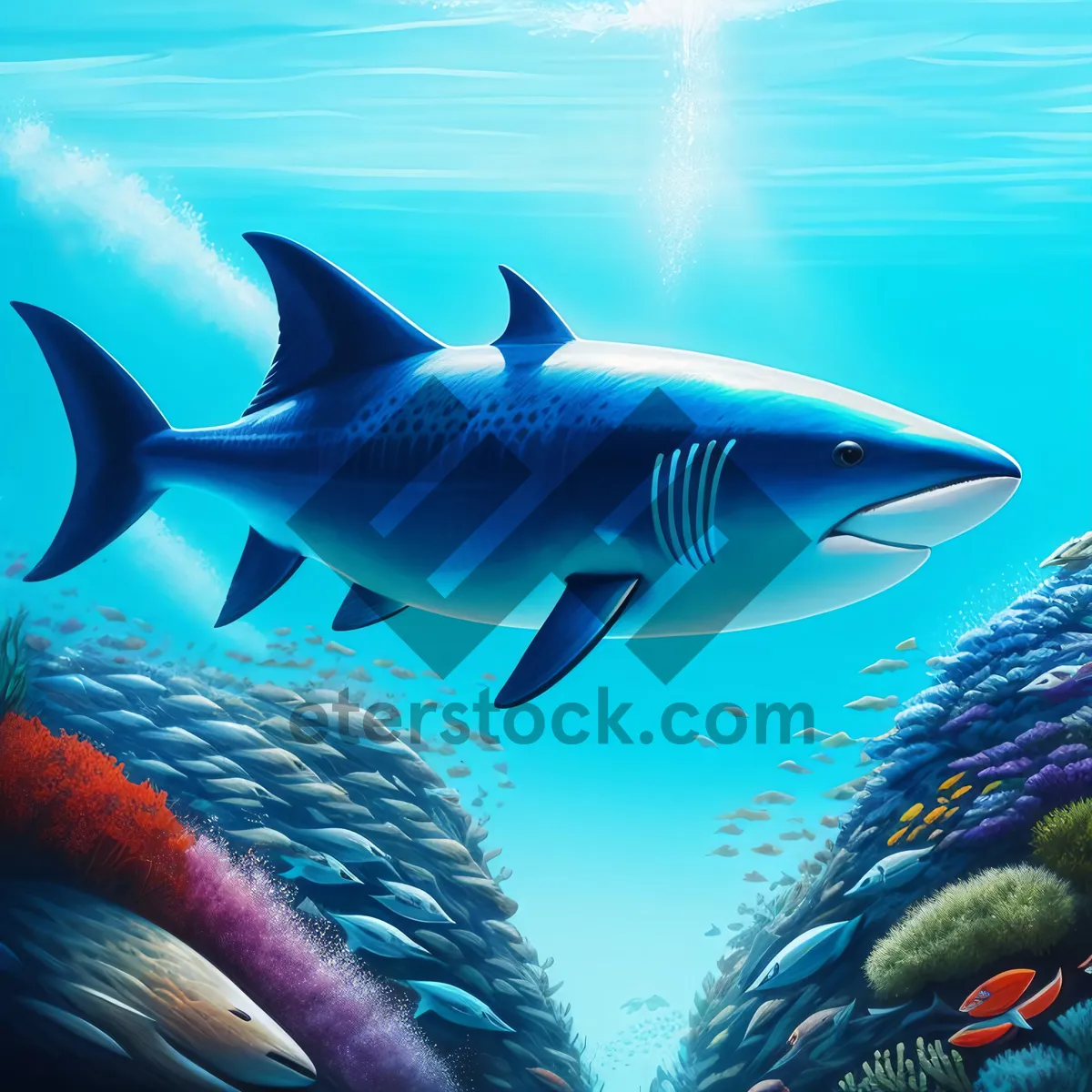 Picture of Tropical Marine Reef with Hammerhead Shark