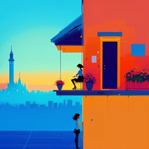 Silhouette Skyline: House with Flag, Architectural Map Export