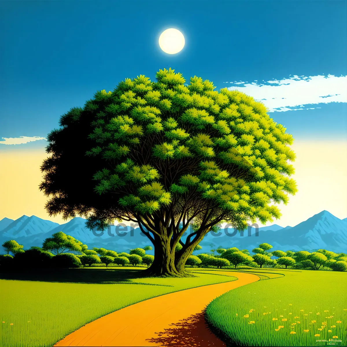Picture of Serene Summer Meadow under Clear Blue Skies