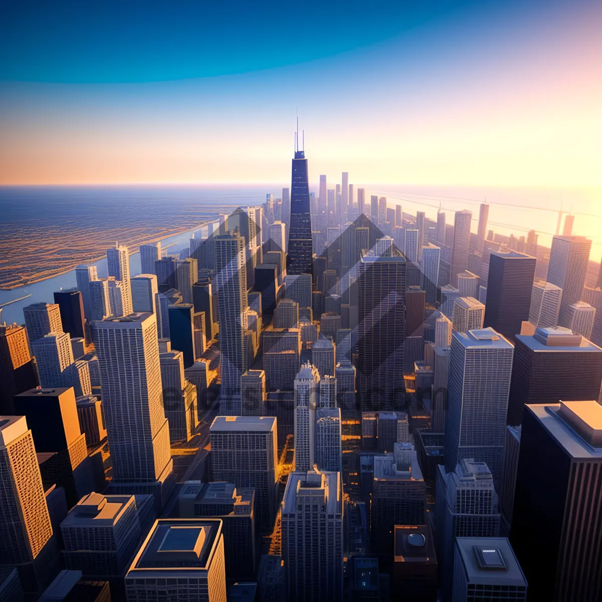 Picture of City of Reflections: A Modern Urban Skyline at Sunset