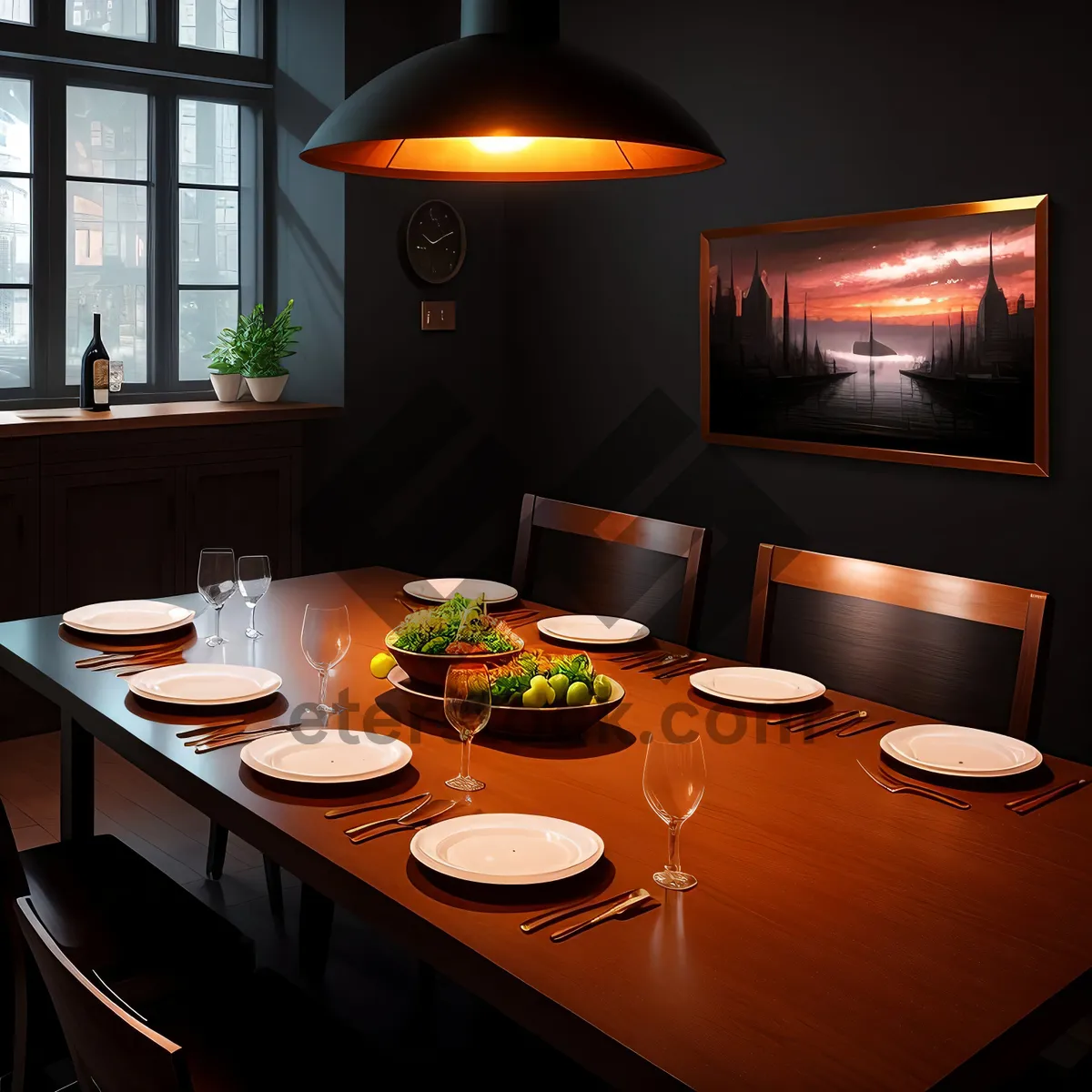 Picture of Modern Dining Table Set in Luxurious Restaurant Setting