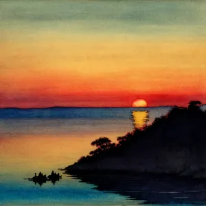 Serene Coastline Sunset over Ocean Waves