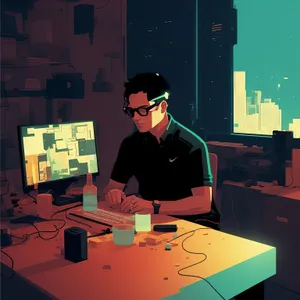 Professional man and businesswoman working on laptop