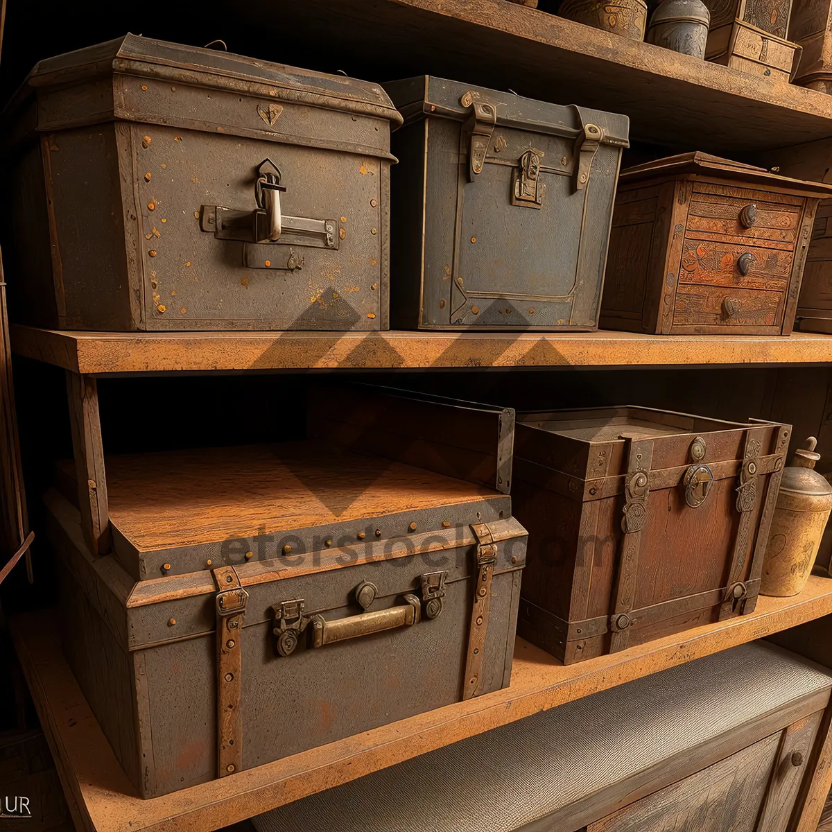 Picture of Vintage Wooden Storage Chest Inside a Strongbox