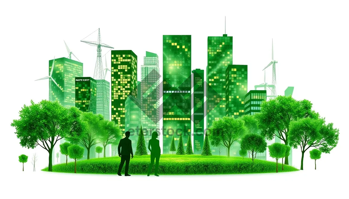 Picture of Urban skyline over city park and meadow landscape.